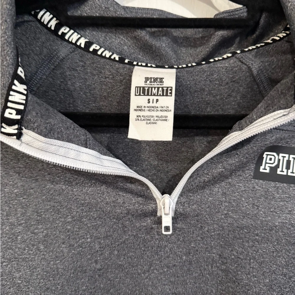 PINK Victoria's Secret Charcoal and White Zip Pullover - Picture 2 of 4